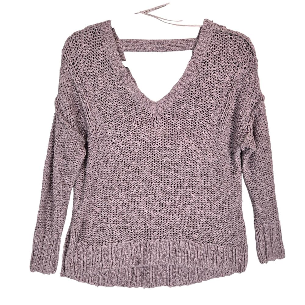 Hollister Womens Lilac Chunky Knit Sweater Oversized Crop S Deep V-Neck Cozy Top
